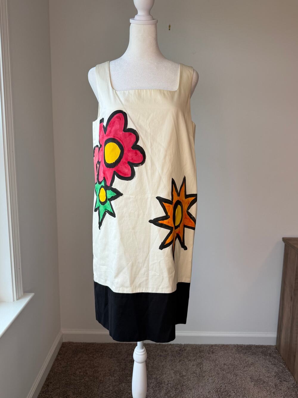 Vintage Gemma Kahng Graphic Floral Shift Dress Art to Wear Colorblock